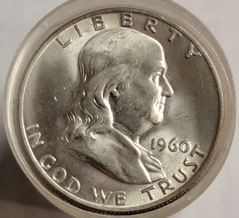 1962 or 63 P/D  UNCIRCULATED SILVER Franklin Half Dollar. Free  Shipping Cover