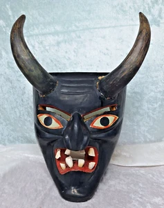 Máscara Diablo Guerrero Diablo Madera con Dientes Reales 15" H Tallada a Mano México - Imagen 1 de 23
