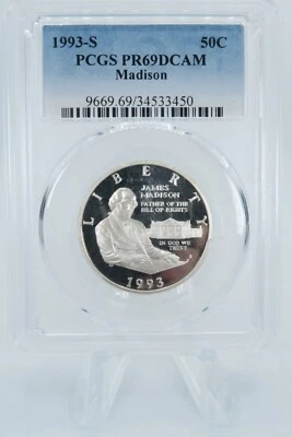 1993-S PCGS PR69DCAM Madison Clad Commemorative Proof 50C - Image 1 of 2