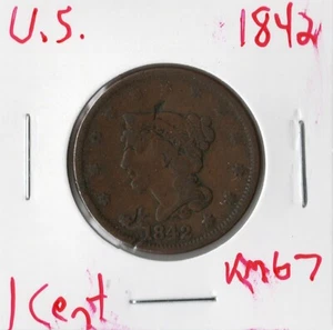 Moneda Estados Unidos centavo pelo trenzado 1842 KM67 - Imagen 1 de 4