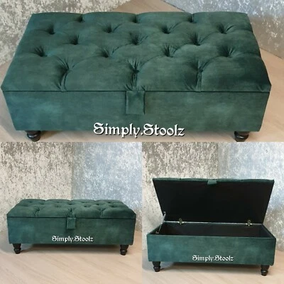 Emerald Green Chesterfield Storage Ottoman Footstool, Shoe Storage soft velvet - Image 1 of 4