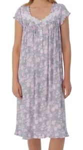 New $70 Eileen West GRAY/PINK Modal Spandex Cap Sleeves Long Waltz Nightgown L - Picture 1 of 6