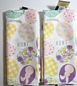Dish Towel Polyester 15" x 25" Bunny Happy Easter Egg Hunt Decorative Lot 2 Each - Picture 1 of 6