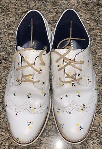 Cole Haan Women’s Leather Oxford Shoes Size 7B White Floral L17  W10393
