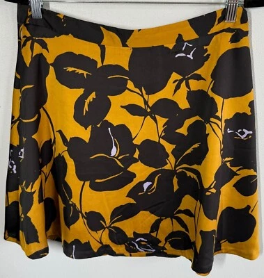 The Limited Mini Skirt Yellow Gold Black Floral Women 4 Lined Zip Closure A-Line - Image 1 of 4