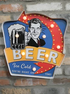 Lámpara grande de metal para cerveza retro vintage letrero que funciona con pilas decoración de cuevas para hombre - Imagen 1 de 4