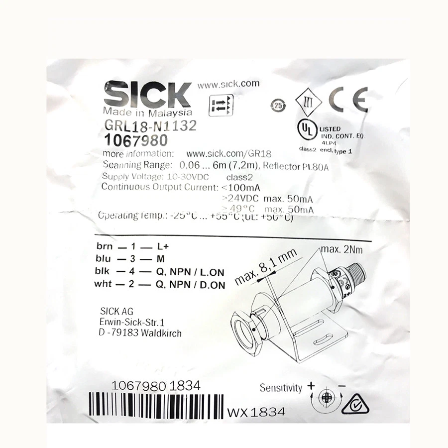 1PCS new For SICK photoelectric switch sensor GRL18-N1132 Replacement - Image 1 of 1