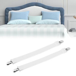 (Blanc)2Pcs Multipurpose Bed Sheet Clip Straps Gripper Non Slip Fasteners Mat SG