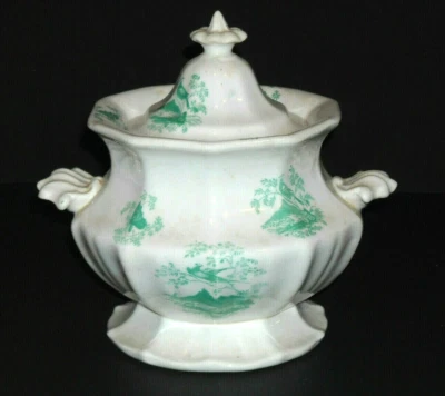Pedestal de piedra de hierro decorado verde azúcar con tapa gres cerámica transferware Foto 1 de 2
