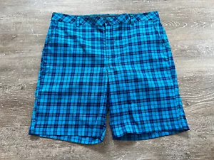 Under Armour Golf Mens Shorts sz 40 Performance Logo Flat Front Blue Plaid Check - Picture 1 of 7