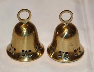 2 Vintage 3” Brass Bells With cut out Design Church Altar Christmas - Picture 1 of 3