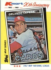 1982 K-Mart St Louis Cardinals Baseball Card #12 Orlando Cepeda: 67NL 