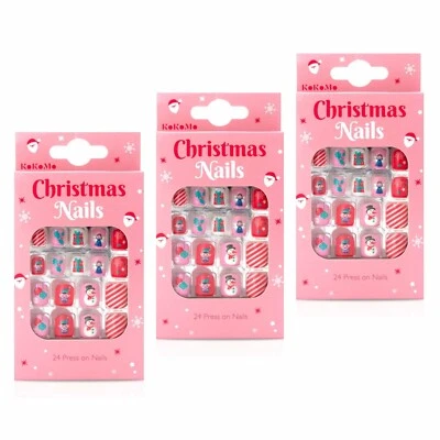KOKOMO Christmas Children's Press-On Nails Kids 24 press-on Festive Nails, PACK OF 3