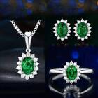 White Gold Finish Emerald Created Diamond Necklace, Earrings And Ring Set