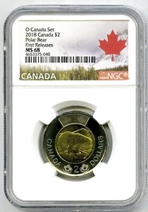 2018 O CANADA $2 POLAR BEAR TOONIE NGC MS68 FIRST RELEASES TOP POP ONLY 3 - Picture 1 of 2