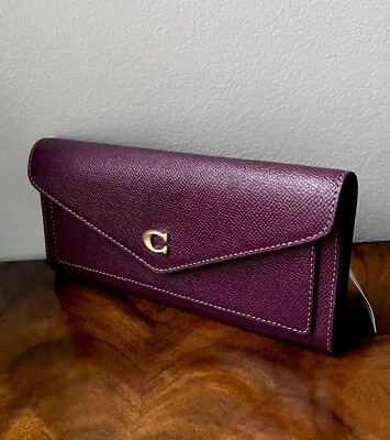 NWT Coach Deep Berry Crossgrain Textured Leather Wyn Slim Envelope Wallet $175 - Image 1 of 4