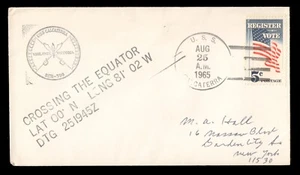 USS CALCATERRA (DE-390) Destroyer 8/25/65 CROSSING THE EQUATOR Naval Cover - Picture 1 of 1