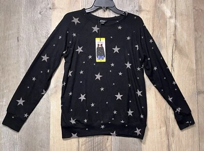BUFFALO DAVID BITTON Soft Loose Fit Sweater  Women's Small Black Star Print Top - Image 1 of 4