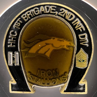 US Army HHC 1st Brigade 2nd Infantry Division Iron Stallions Challenge Coin 44mm - Image 1 of 2
