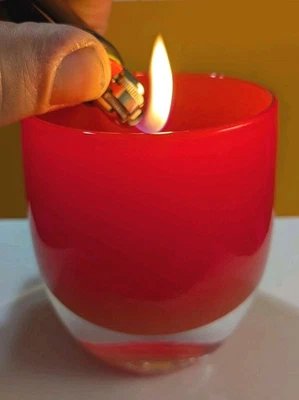 Vtg Glassybaby Blood Orange Red Glass Candle Votive Holder 1.2lb Old S Logo Rare - Image 1 of 4