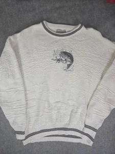 Vintage Fieldmaster Sweater Mens XL White Bass Fish Embroidered Pullover USA 90s - Picture 1 of 8