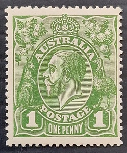 1924 Australia 1d Green KGV stamp P14.25X14 NO WATERMARK Mint cat $10.00. - Picture 1 of 2
