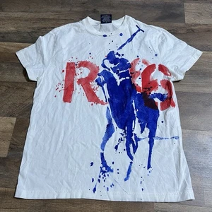 Polo Ralph Lauren Horse Print Red White T-Shirt Youth Size S Small - Picture 1 of 15