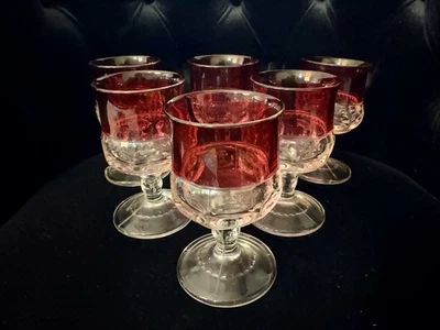 Juego de 6 copas cordiales de vino vintage Kings Crown rojo rubí con huella digital de 4,5" Foto 1 de 4