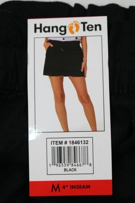 Hang Ten Women's Linen Blend Short Black S M L 4in Inseam Slash Pockets Drawstri - Image 1 of 4