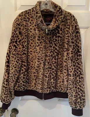 Vintage Y2K Yoki Women 2XL Bomber Jacket Fuzzy Leopard Print - Image 1 of 4