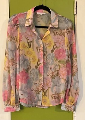 Olivaceous Floral Sheer Balloon Sleeve Blouse M Cottagecore Fairy Romantic Boho - Image 1 of 4