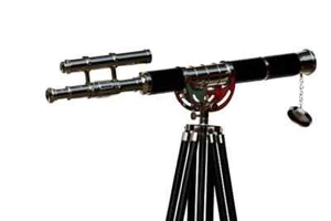 Chrome Brass Double Barrel Telescope With Floor Standing Wooden Tripod Stand - Picture 1 of 10
