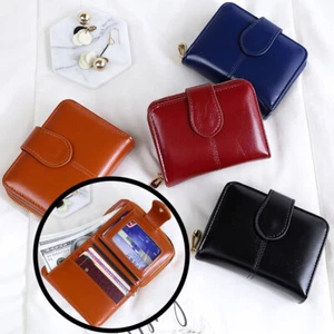 Women Small Wallet New Wallet Oil Wax Leather Clutch Bag Credit Card Holder Gift - Picture 1 of 13