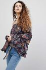 Free People Free Spirit Floral Printed Off Shoulder Blouse Size Small Black