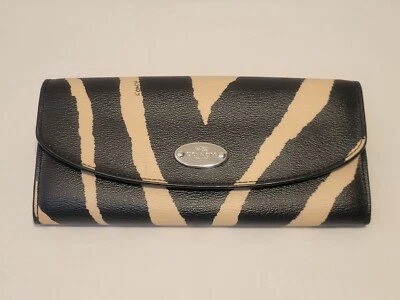 Cartera Coach Estampado Cebra Pop Delgada Sobre Estilo F52739 Lona Cuero Borde Foto 1 de 4