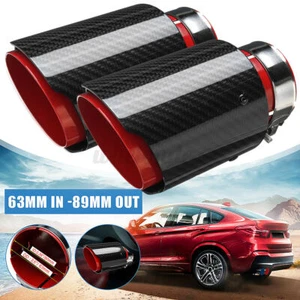 Par de tubos silenciadores punta escape coche fibra carbono 63 mm -89 mm 2,5""-3,5"" 63 mm acero rojo - Imagen 1 de 8