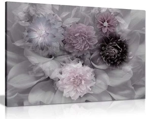 Lilac Dahlia Flower Blossoms Framed Canvas Print Wall Art Home Decor - Picture 1 of 6