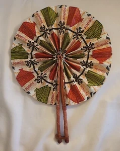 AFRICA Multi Color Kente Folding FAN Leather Handles PortableFan .12" unfolded - Picture 1 of 8