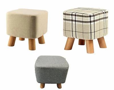 New Luxury Padded Wooden/Linen Footstool Square Pouffe 4 Legs  - Image 1 of 4