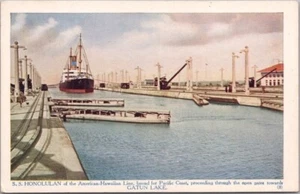 Postal de barco de vapor AMERICAN-HAWAIIAN LINE "S.S. HONOLULAN" Lago Gatún Panamá - Imagen 1 de 2