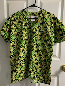 SCRUB UNIFORM TOP S.C.R.U.B.S. MEDIUM Tree Frog Pattern UNISEX Snaps - Picture 1 of 11