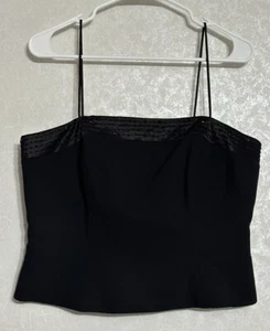 JS Collections Solid Black Spaghetti Strap Boning Beaded Lined Dressy Top Sz 10 - Picture 1 of 7