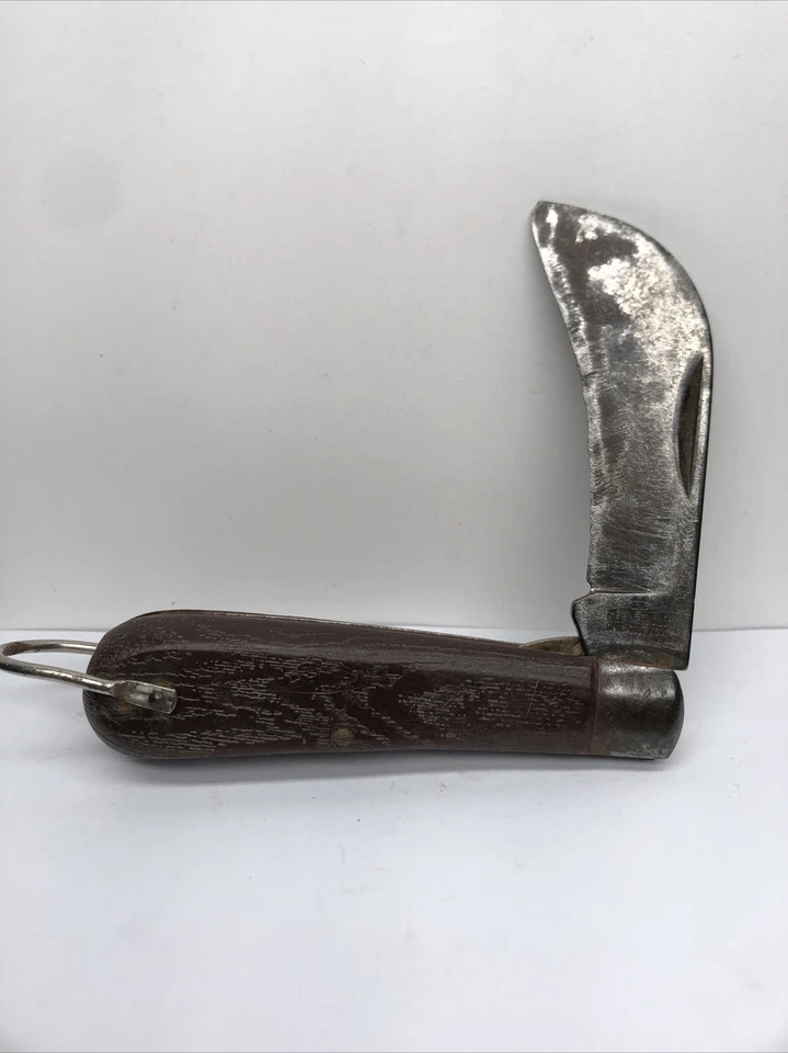 Cuchillo de colección Klein Tools Chicago IL Hawkbill forro bloqueo mango marrón Foto 1 de 4