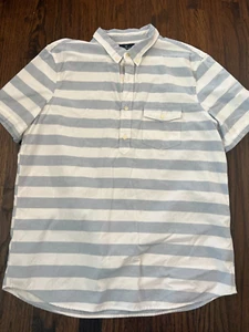 AMERICAN EAGLE Men's Short Sleeve Blue & White Striped 1/2 Button Down Shirt XLT - Picture 1 of 4