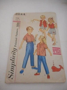 Vintage 1950s 3944 Simplicity pattern unisex kids outfit sz 5 - Picture 1 of 2