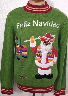 Feliz Navidad Men's Large 'Ugly' Merry Christmas Sweater Wool Mexico Festified - Image 1 of 4