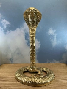 Majestic King Cobra Snake Statue, 12" Life Size Figure/Sculpture Gold Leaf - Picture 1 of 9