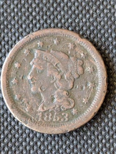 1853 1C BN Braided Hair Cent - Picture 1 of 2