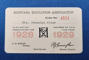 1928-29 Montana Education Association tessera d'identità insegnanti appartenenza - Foto 1 di 3