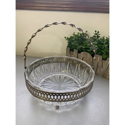 Plato de caramelo de cristal vintage con patas y mango de metal cuenco para servir Foto 1 de 4